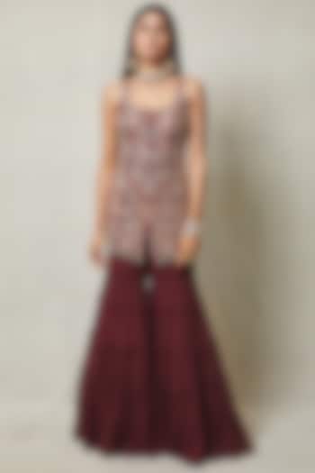 Maroon Organza & Silk Bridal Sharara Set by Arpita Mehta at Pernia's Pop Up Shop
