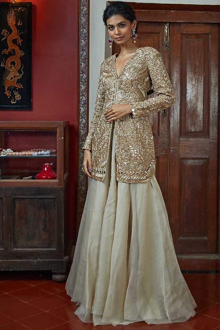 Rose Hand Embroidered Jacket Set by Arpita Mehta at Pernia's Pop Up Shop