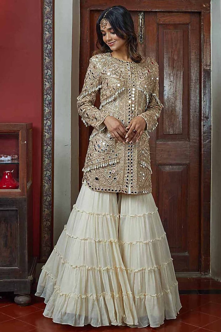 Rose Hand Embroidered Jacket Set by Arpita Mehta