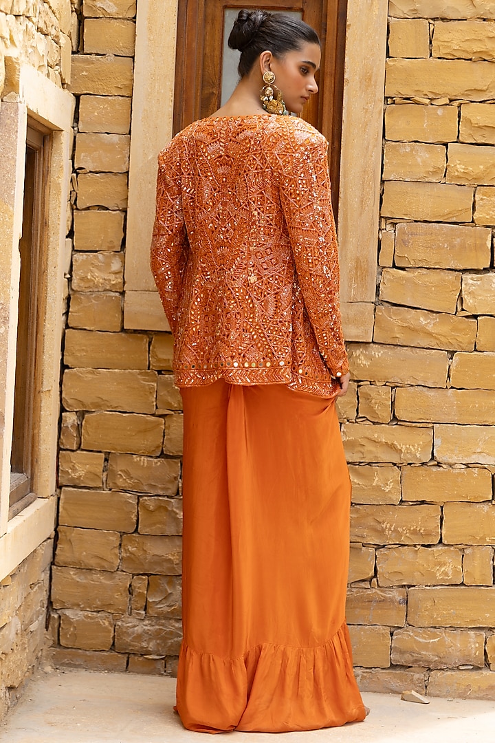 Orange Crepe Silk Skirt Set by Arpita Mehta at Pernia's Pop Up Shop