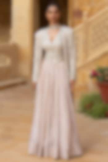 Silver Tissue Skirt Set by Arpita Mehta at Pernia's Pop Up Shop