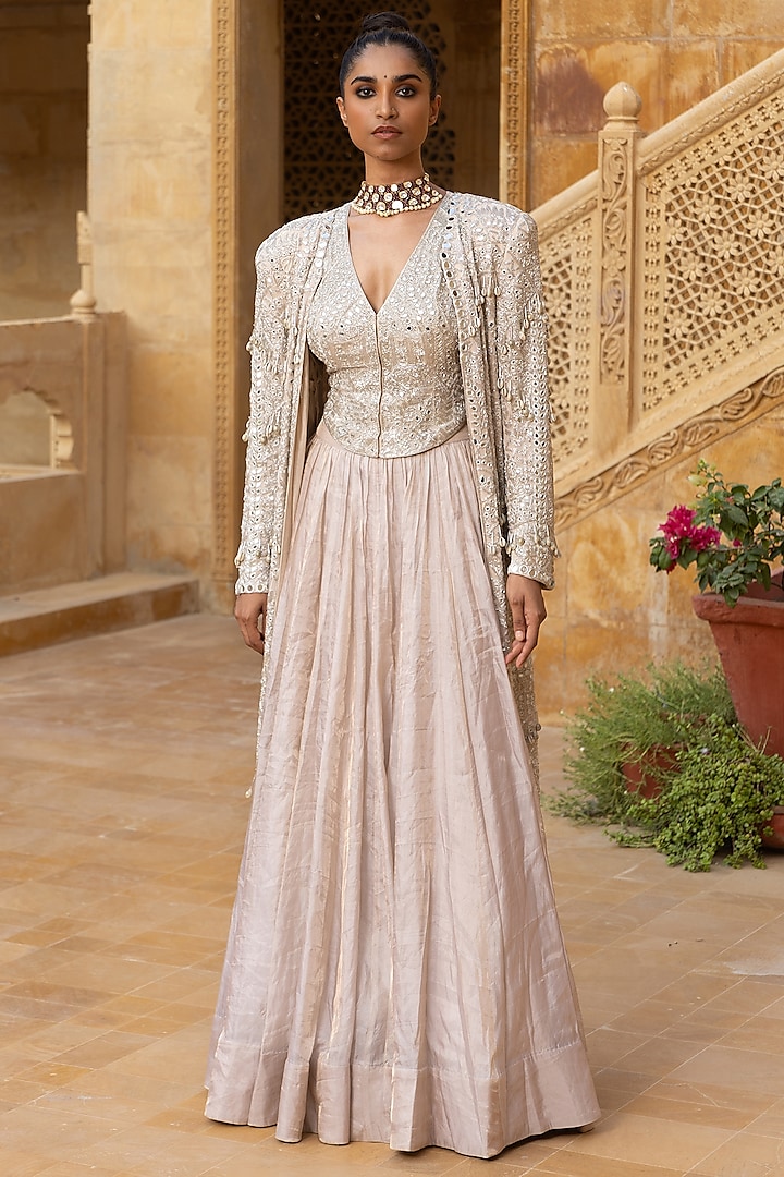 Silver Tissue Skirt Set by Arpita Mehta at Pernia's Pop Up Shop