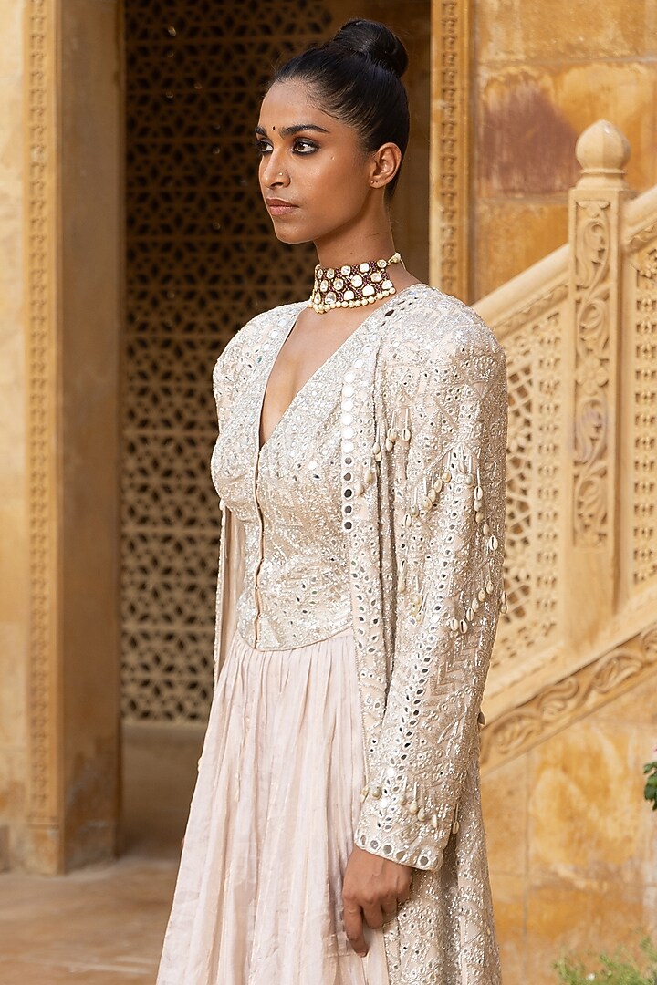 Silver Tissue Skirt Set by Arpita Mehta at Pernia's Pop Up Shop