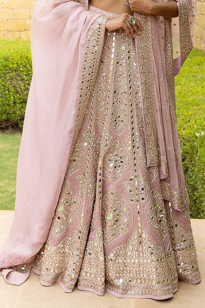 Baby Orchid Organza Hand Embroidered Bridal Lehenga Set by Arpita Mehta at Pernia's Pop Up Shop