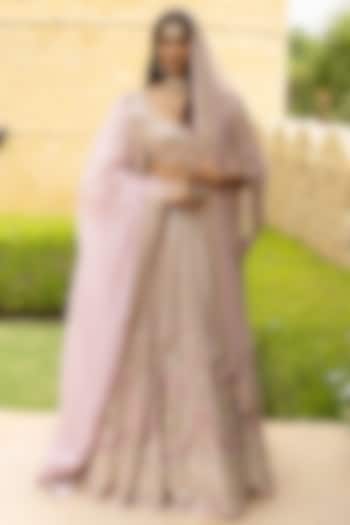 Baby Orchid Organza Hand Embroidered Bridal Lehenga Set by Arpita Mehta at Pernia's Pop Up Shop