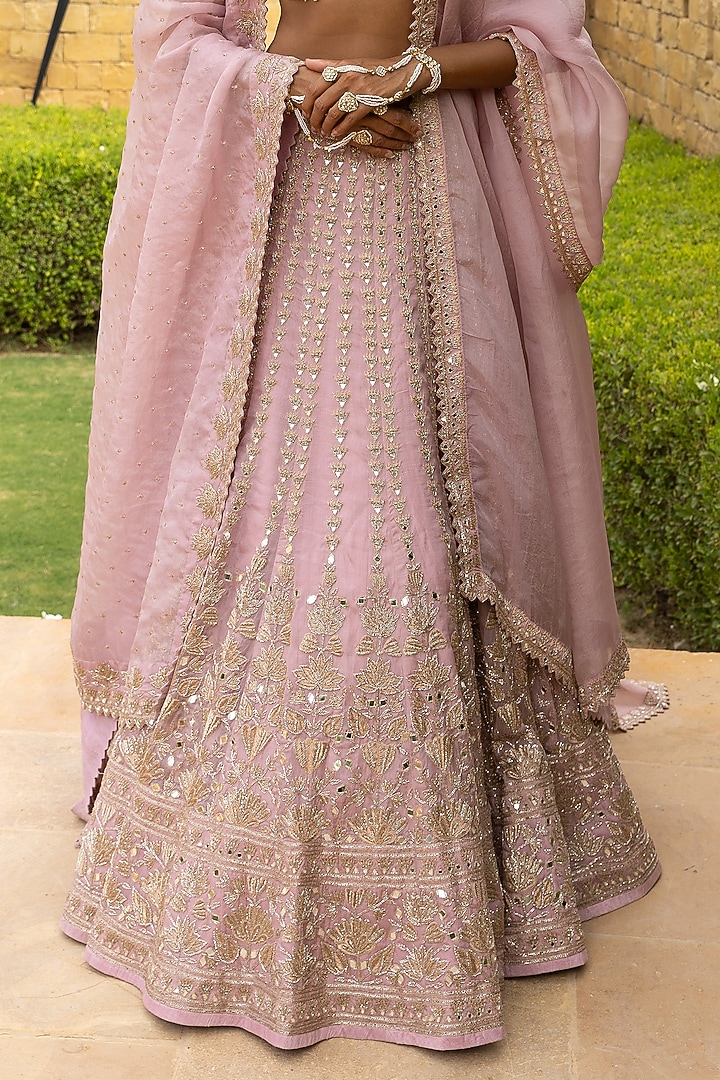 Baby Orchid Organza Hand Embroidered Bridal Lehenga Set by Arpita Mehta at Pernia's Pop Up Shop