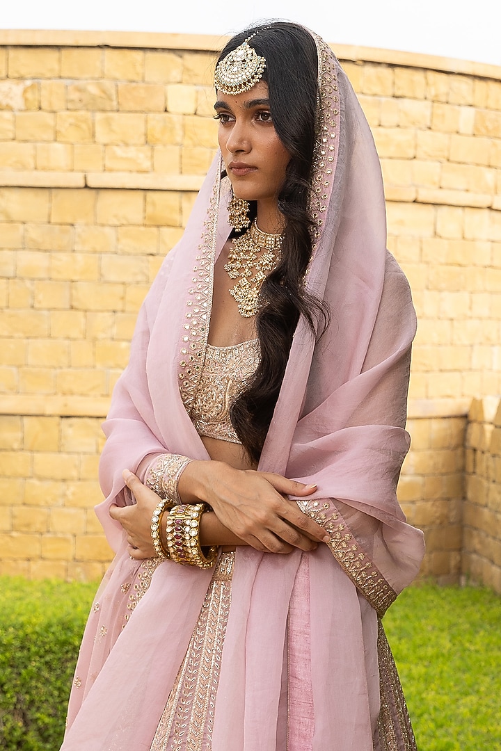 Baby Orchid Organza Hand Embroidered Bridal Lehenga Set by Arpita Mehta at Pernia's Pop Up Shop