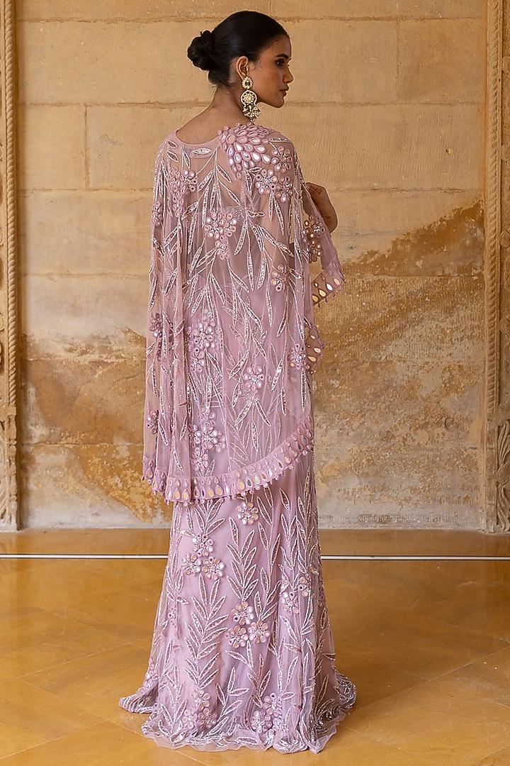 Baby Orchid Net Hand Embroidered Skirt Set by Arpita Mehta at Pernia's Pop Up Shop