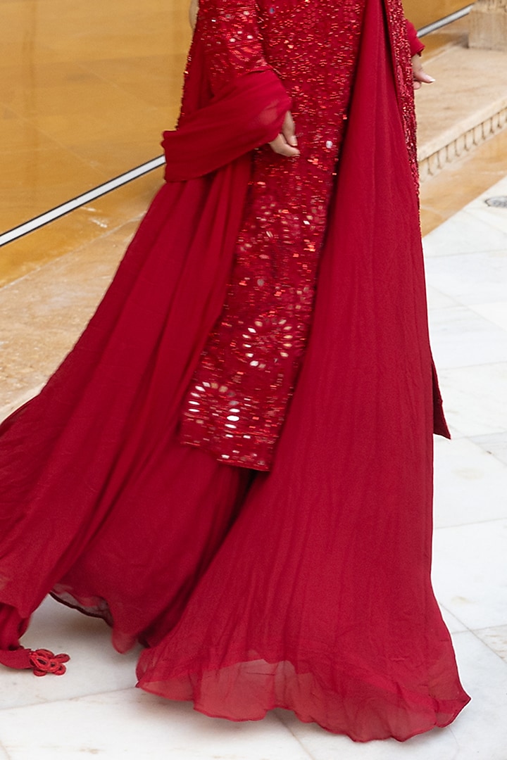 Red Georgette Bridal Sharara Set by Arpita Mehta at Pernia's Pop Up Shop