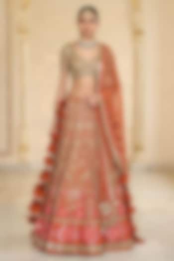 Orange Organza Mirror Hand Embroidered Bridal Lehenga Set by Arpita Mehta at Pernia's Pop Up Shop