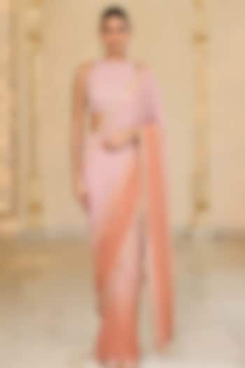 Mauve Shaded Georgette Hand Embroidered Bridal Saree Set by Arpita Mehta at Pernia's Pop Up Shop