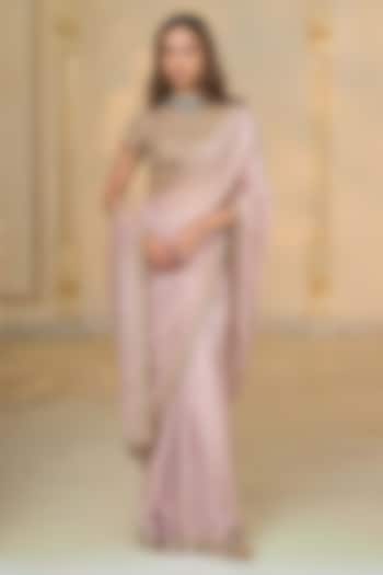 Old Rose Tissue Hand Embroidered Bridal Saree Set by Arpita Mehta at Pernia's Pop Up Shop