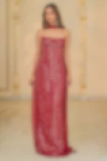 Red Georgette Bodycon Party Wear Dress With Dupatta by Arpita Mehta at Pernia's Pop Up Shop