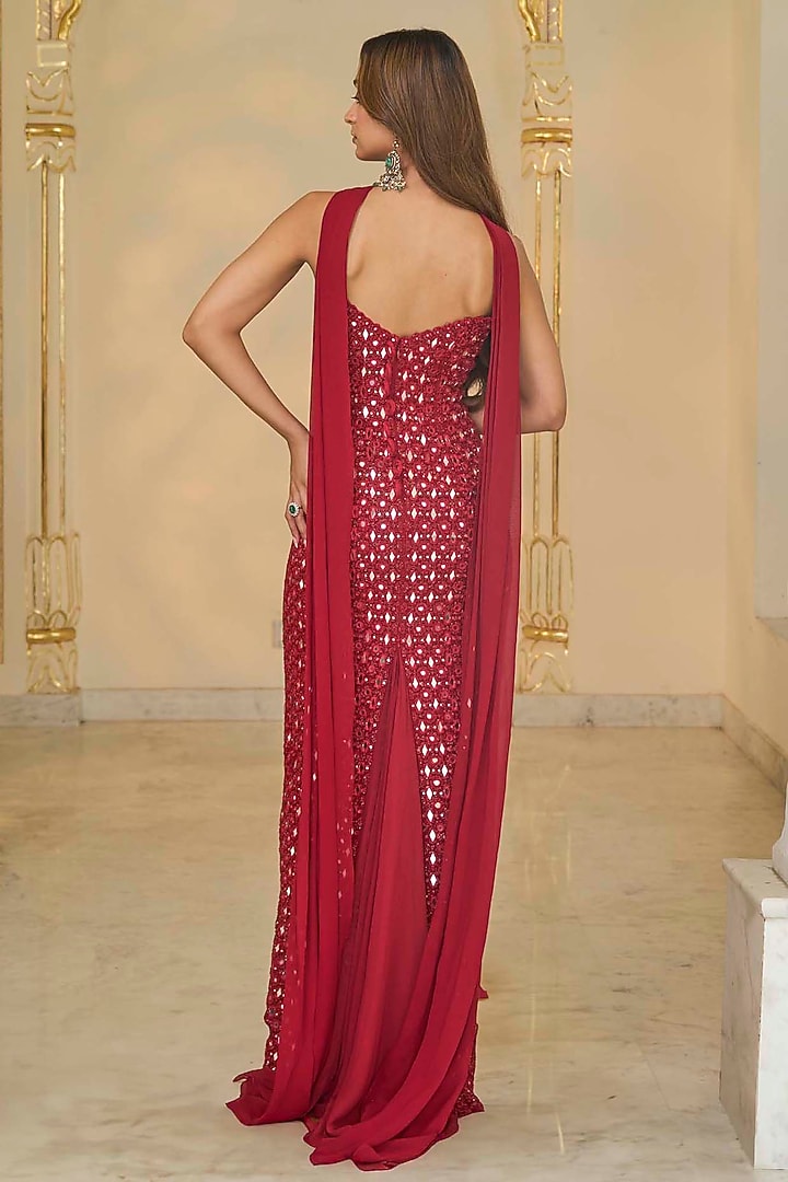 Red Georgette Bodycon Party Wear Dress With Dupatta by Arpita Mehta at Pernia's Pop Up Shop