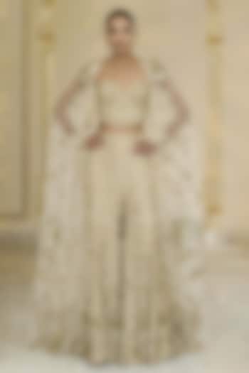 Cream & Beige Georgette Hand Embroidered Bridal Sharara Set by Arpita Mehta at Pernia's Pop Up Shop