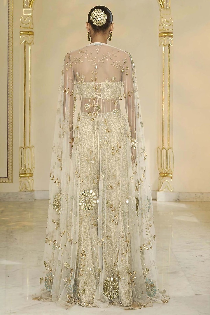 Cream & Beige Georgette Hand Embroidered Bridal Sharara Set by Arpita Mehta at Pernia's Pop Up Shop