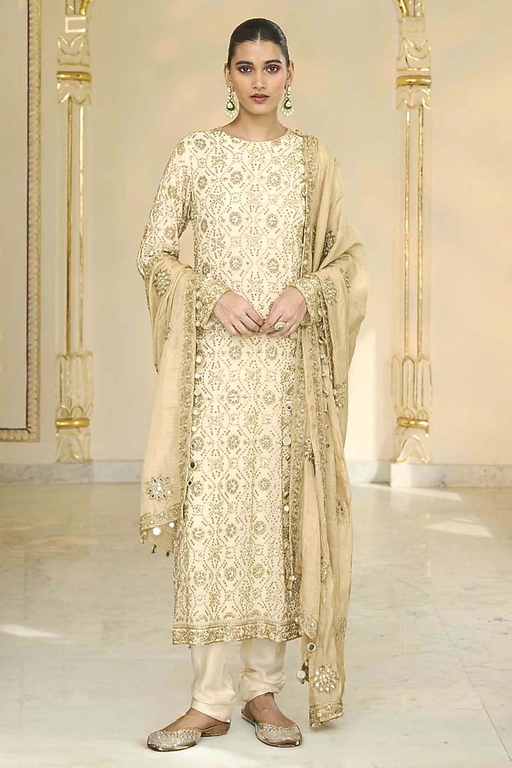 Cream Georgette Bandhani Kurta Set by Arpita Mehta at Pernia's Pop Up Shop