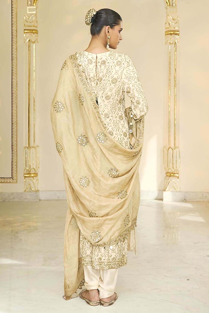 Cream Georgette Bandhani Kurta Set by Arpita Mehta at Pernia's Pop Up Shop