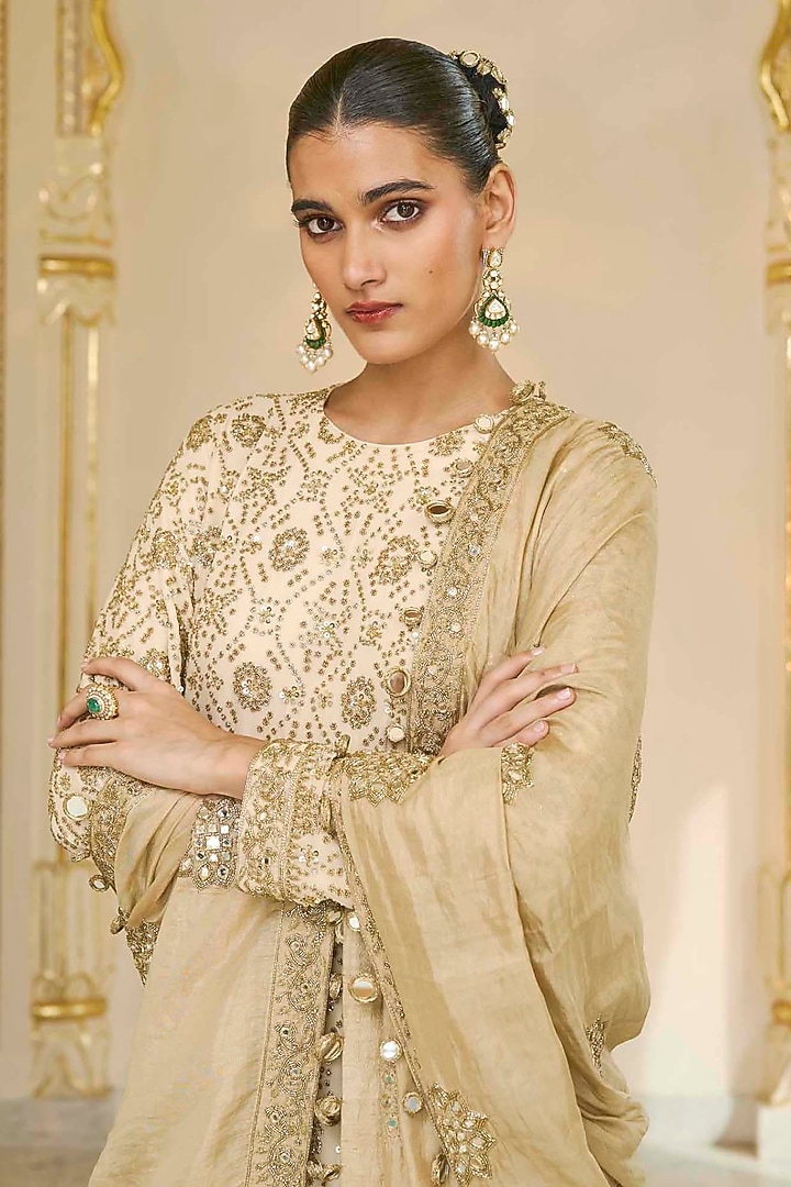 Cream Georgette Bandhani Kurta Set by Arpita Mehta at Pernia's Pop Up Shop
