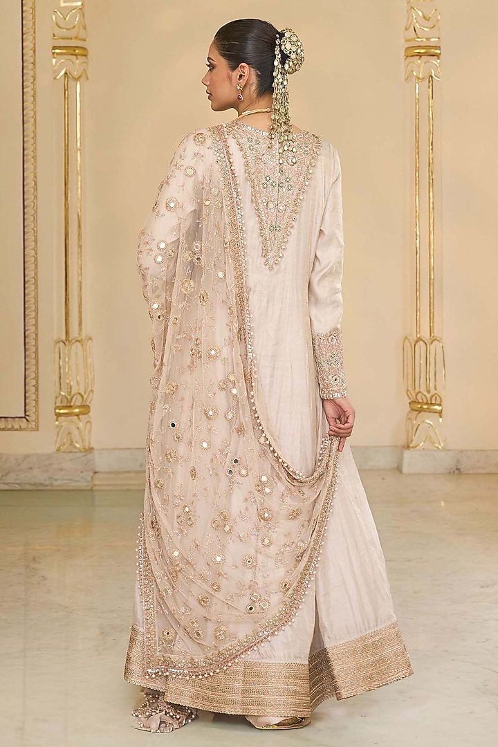 Rose Gold Tissue Hand Embroidered Bridal Anarkali Set by Arpita Mehta at Pernia's Pop Up Shop