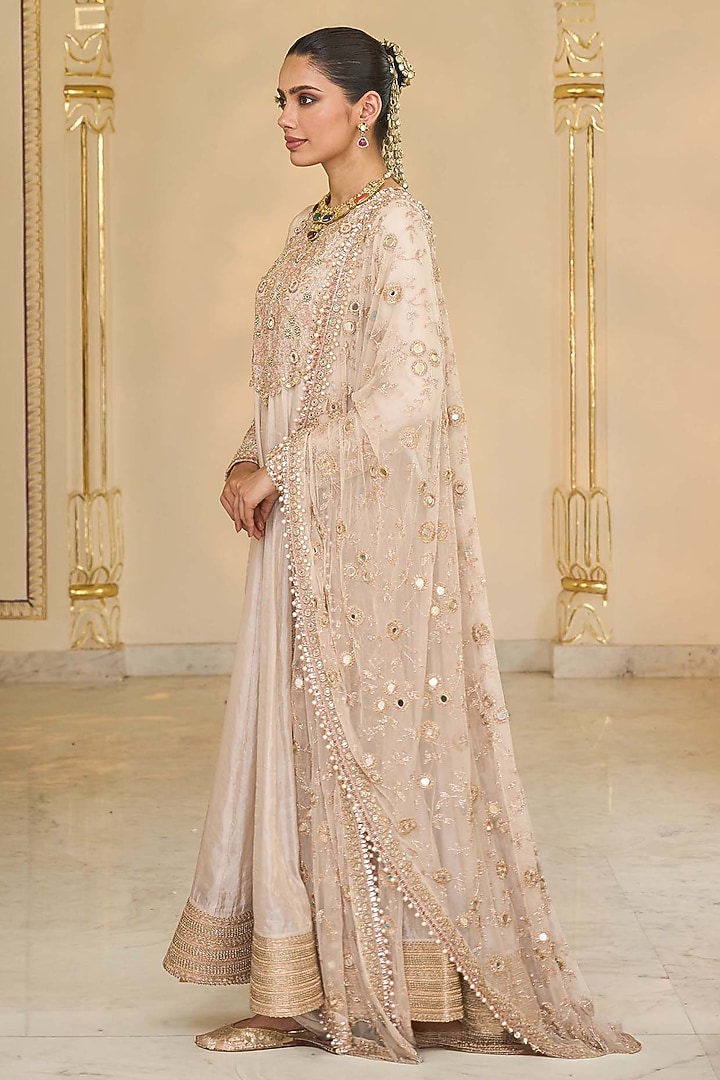 Rose Gold Tissue Hand Embroidered Bridal Anarkali Set by Arpita Mehta at Pernia's Pop Up Shop