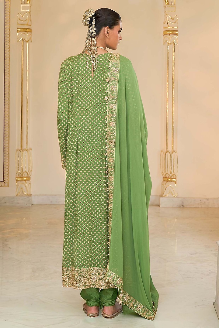 Warm Olive Georgette Kurta Set by Arpita Mehta at Pernia's Pop Up Shop