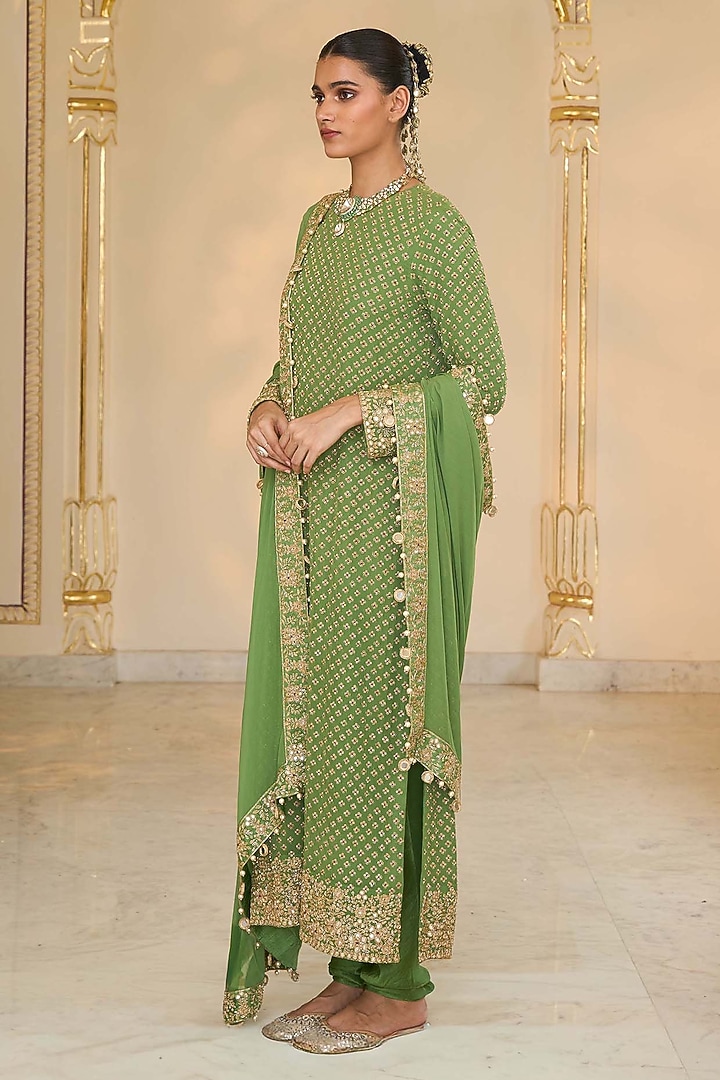 Warm Olive Georgette Kurta Set by Arpita Mehta at Pernia's Pop Up Shop