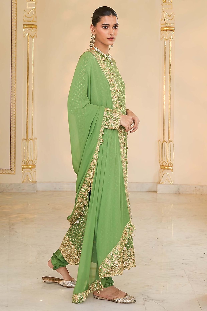 Warm Olive Georgette Kurta Set by Arpita Mehta at Pernia's Pop Up Shop