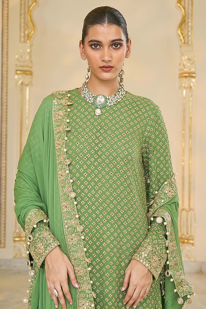 Warm Olive Georgette Kurta Set by Arpita Mehta at Pernia's Pop Up Shop