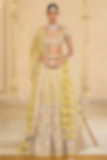 Mint Green Net Mirror Hand Embroidered Bridal Lehenga Set by Arpita Mehta at Pernia's Pop Up Shop