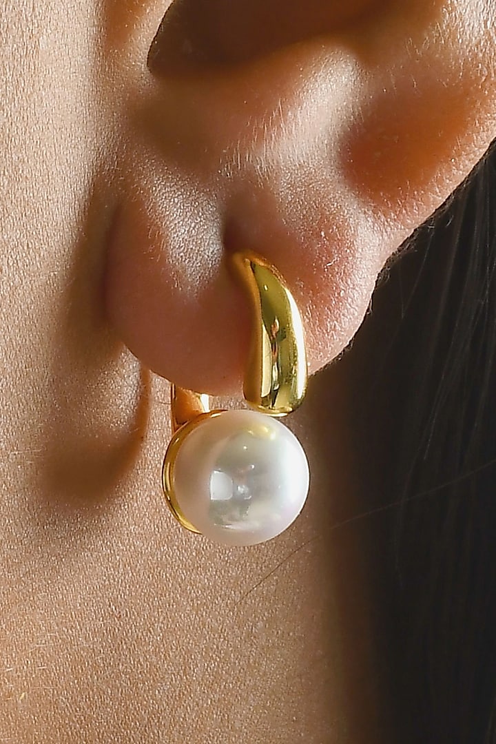Gold Plated (Water Resistance Premium Plating) Pearl Jacket Dangler Earrings by Arvino