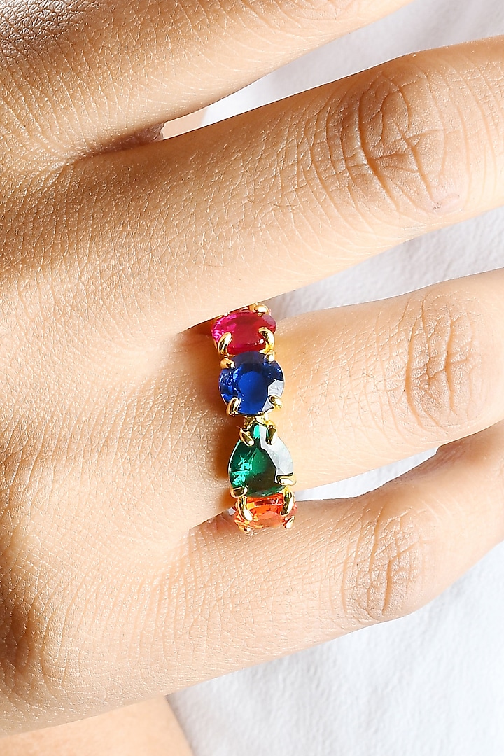 Gold Plated (Water Resistance Premium Plating) Multi-Colored Gemstone Ring by Arvino