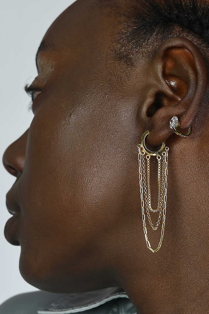 Gold Plated (Water Resistance Premium Plating) Multidrop Chains Huggies Dangler Earrings by Arvino