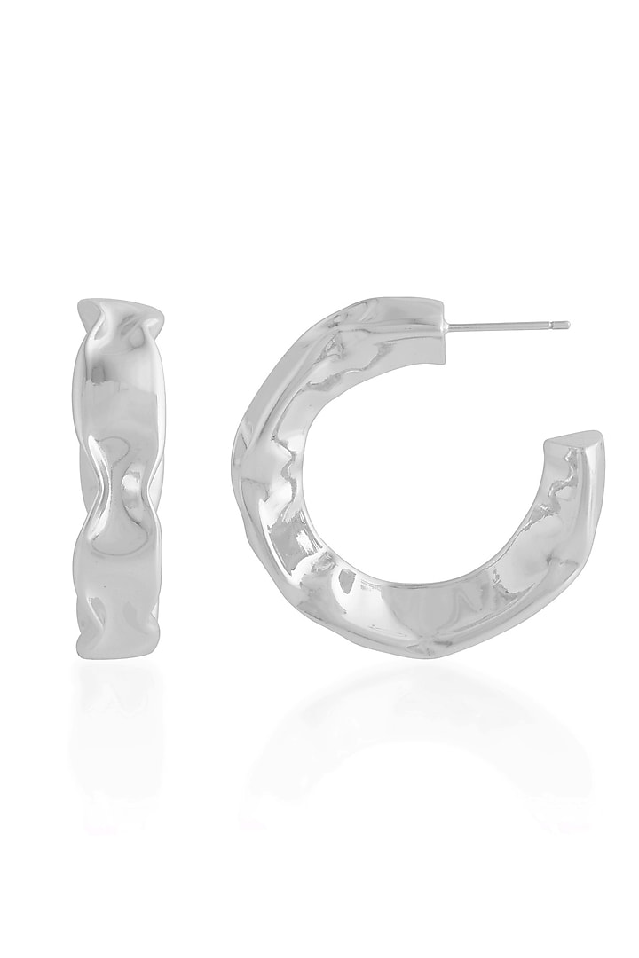Silver Finish (Water Resistance Premium Plating) Foil Hoop Earrings In Sterling Silver by Arvino