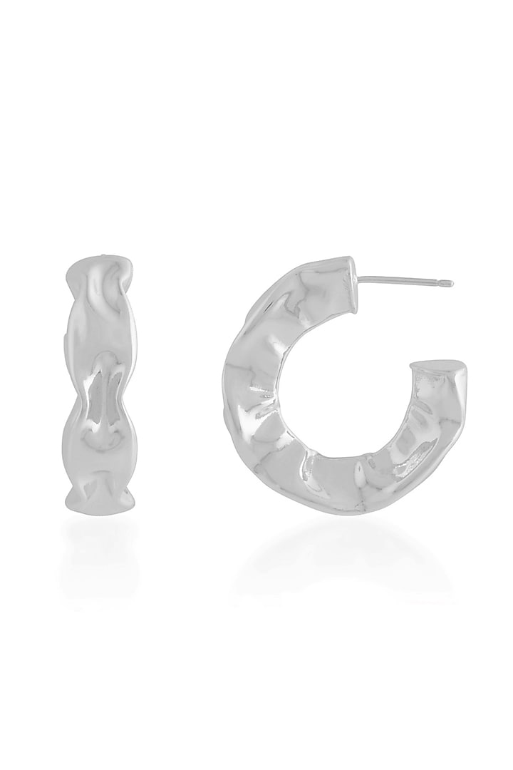 Silver Finish (Water Resistance Premium Plating) Foil Hoop Earrings In Sterling Silver by Arvino