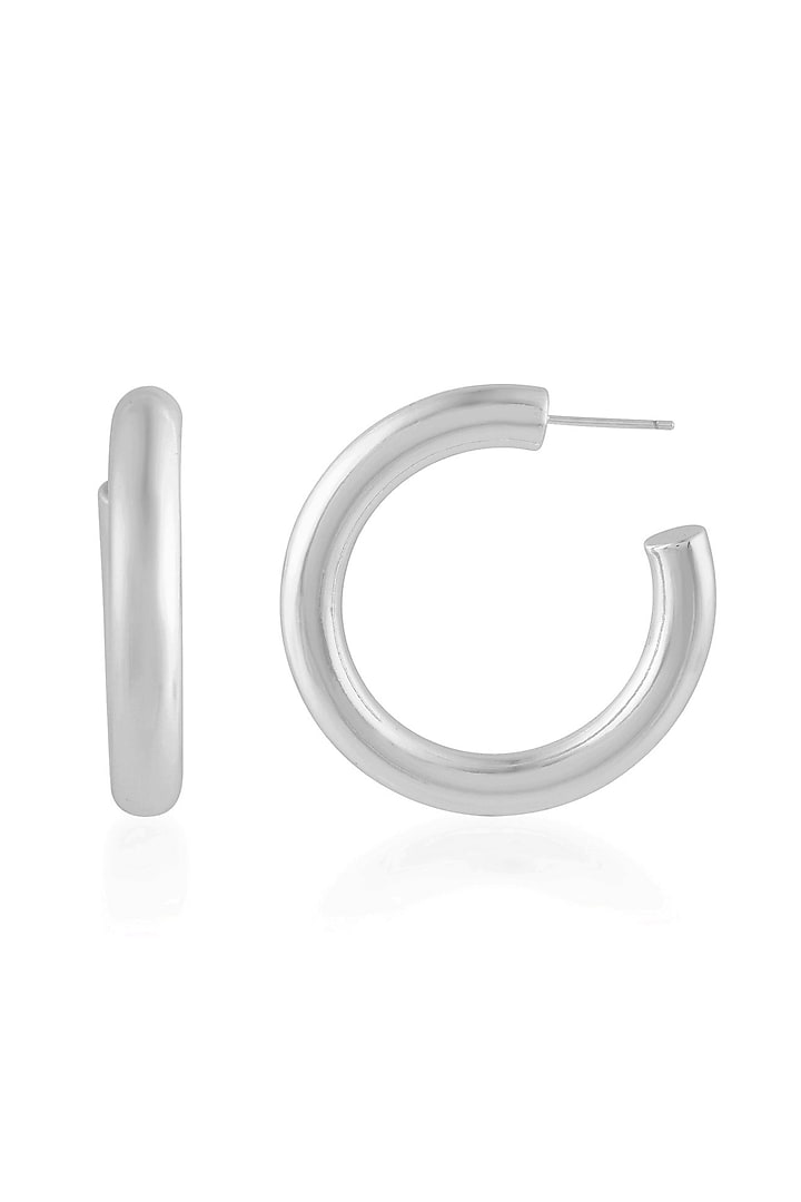 Silver Finish (Water Resistance Premium Plating) Hoop Earrings In Sterling Silver by Arvino