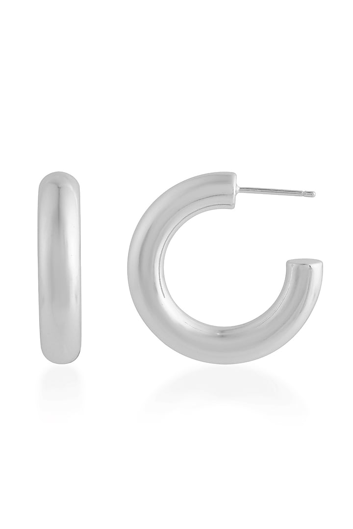 Silver Finish (Water Resistance Premium Plating) Hoop Earrings In Sterling Silver by Arvino