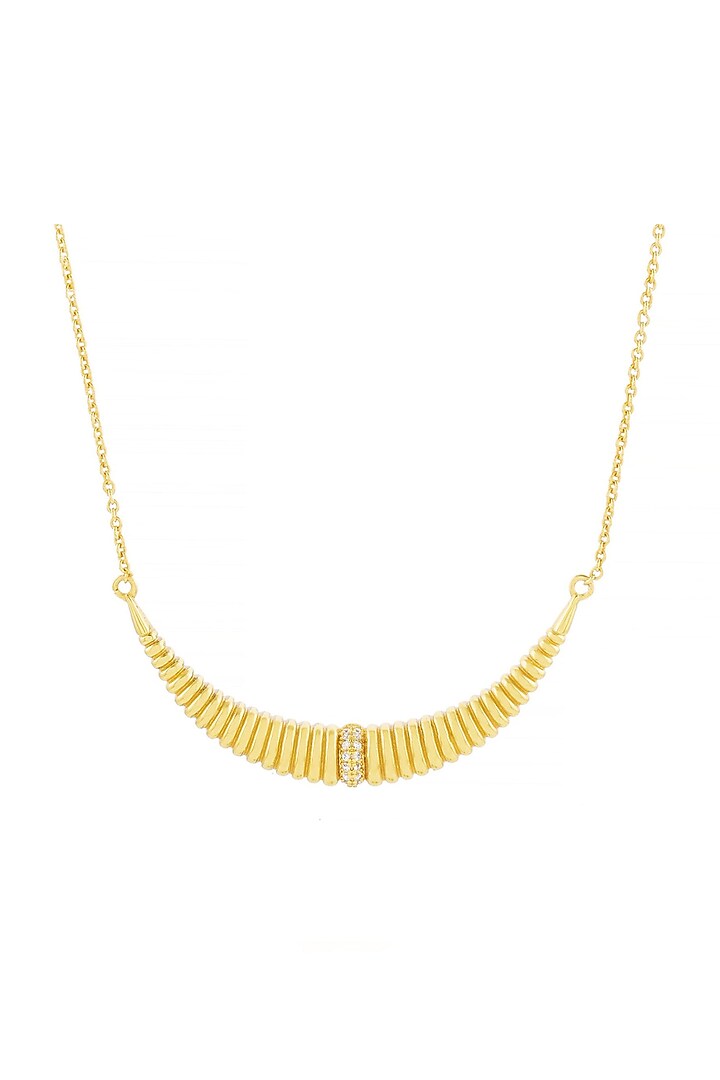 Gold Finish Zircons Crescent Necklace by Arvino