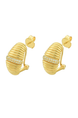 Gold Finish Zircons Crescent Mini Hoop Earrings by Arvino