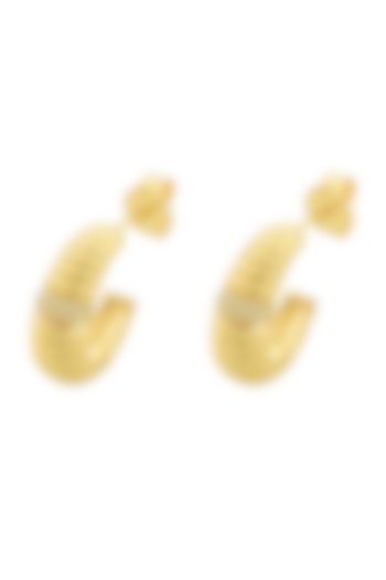 Gold Finish Zircons Crescent Hoop Earrings by Arvino