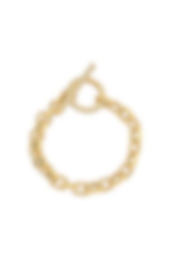 Gold Finish Zircons T-Bar Link Chain Bracelet by Arvino