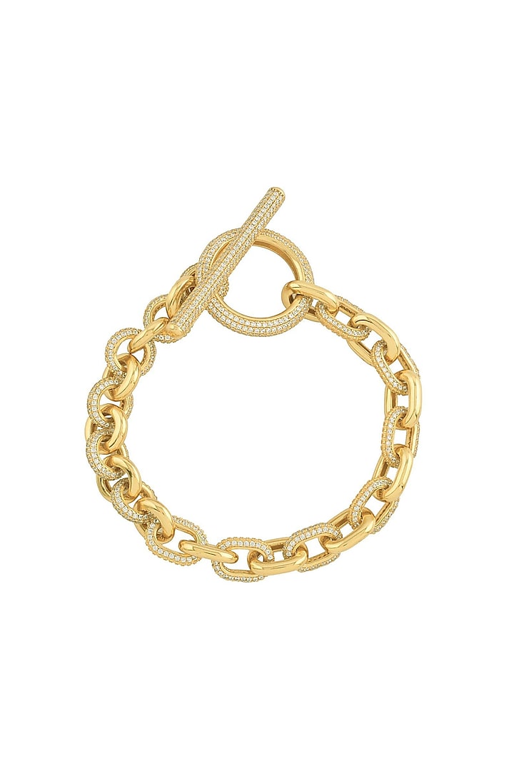 Gold Finish Zircons T-Bar Link Chain Bracelet by Arvino