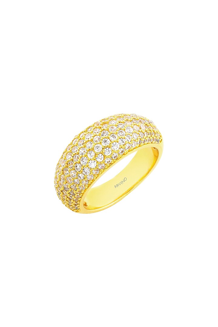 Gold Finish Crystal Dome Ring by ARVINO