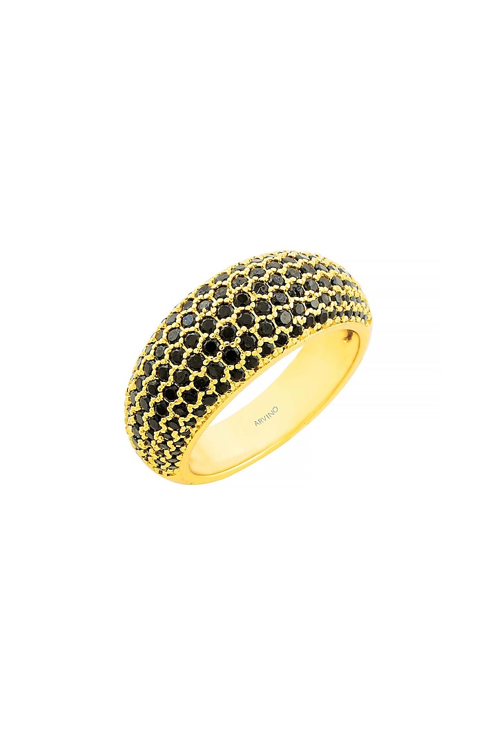 Gold Finish Brass Crystal Dome Ring by ARVINO