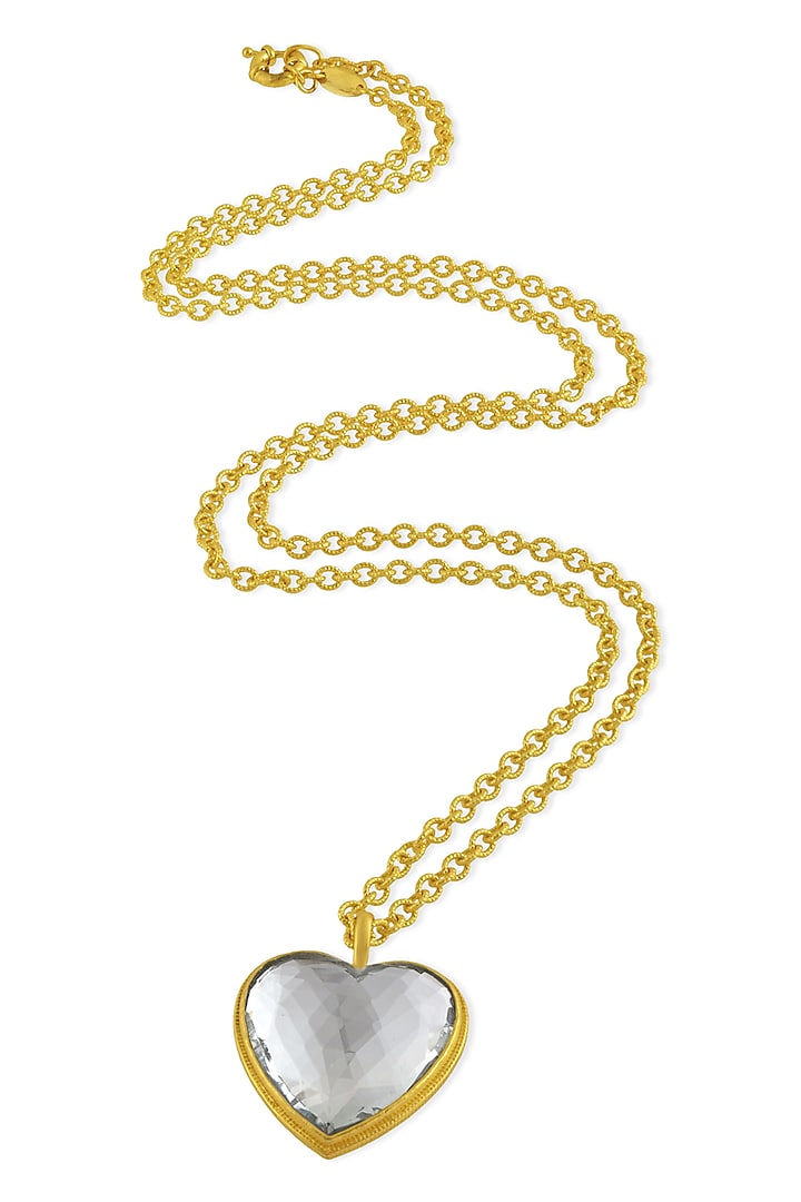 Gold Plated (Water Resistance Premium Plating) Chunky Crystal Heart Pendant Necklace by Arvino