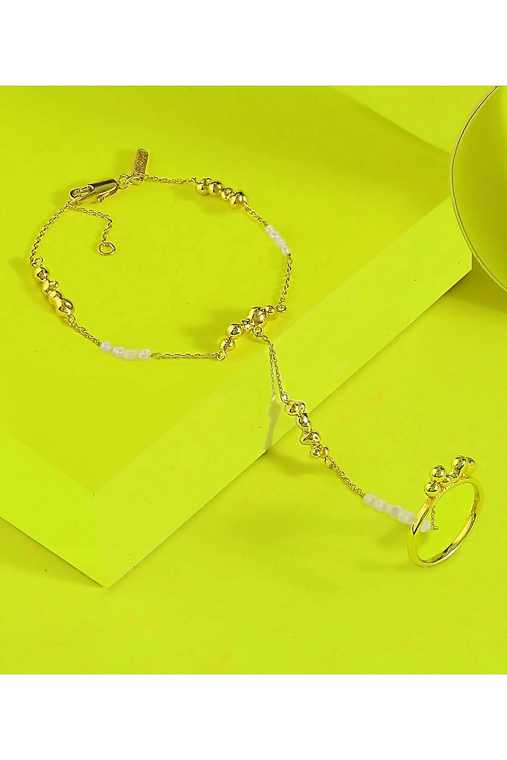 Gold Finish Baroque Pearl Pellet Hand Harness by Arvino at Pernia's Pop Up Shop