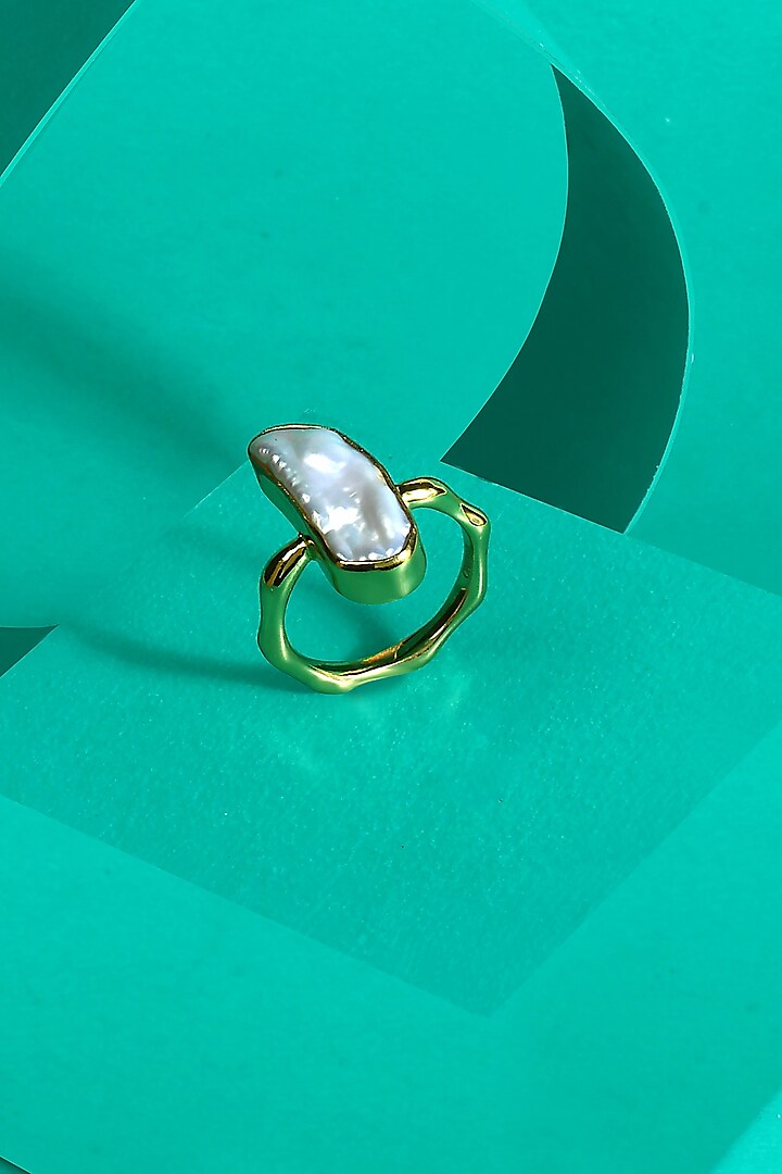 Gold Finish Baroque Pearl Ring by ARVINO