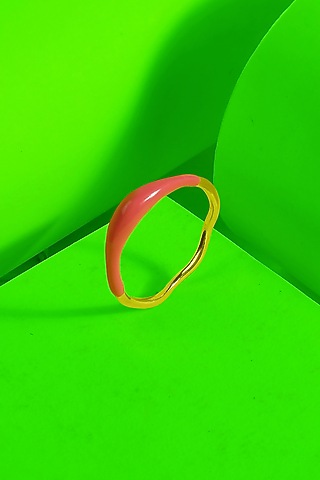 Gold Finish Pink Enameled Molten Ring In Sterling Silver by Arvino