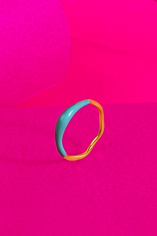Gold Finish Sky Blue Enameled Molten Ring In Sterling Silver by Arvino