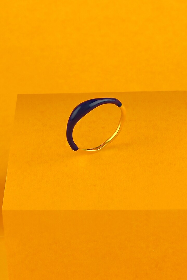 Gold Finish Blue Enameled Molten Ring In Sterling Silver by Arvino at Pernia's Pop Up Shop